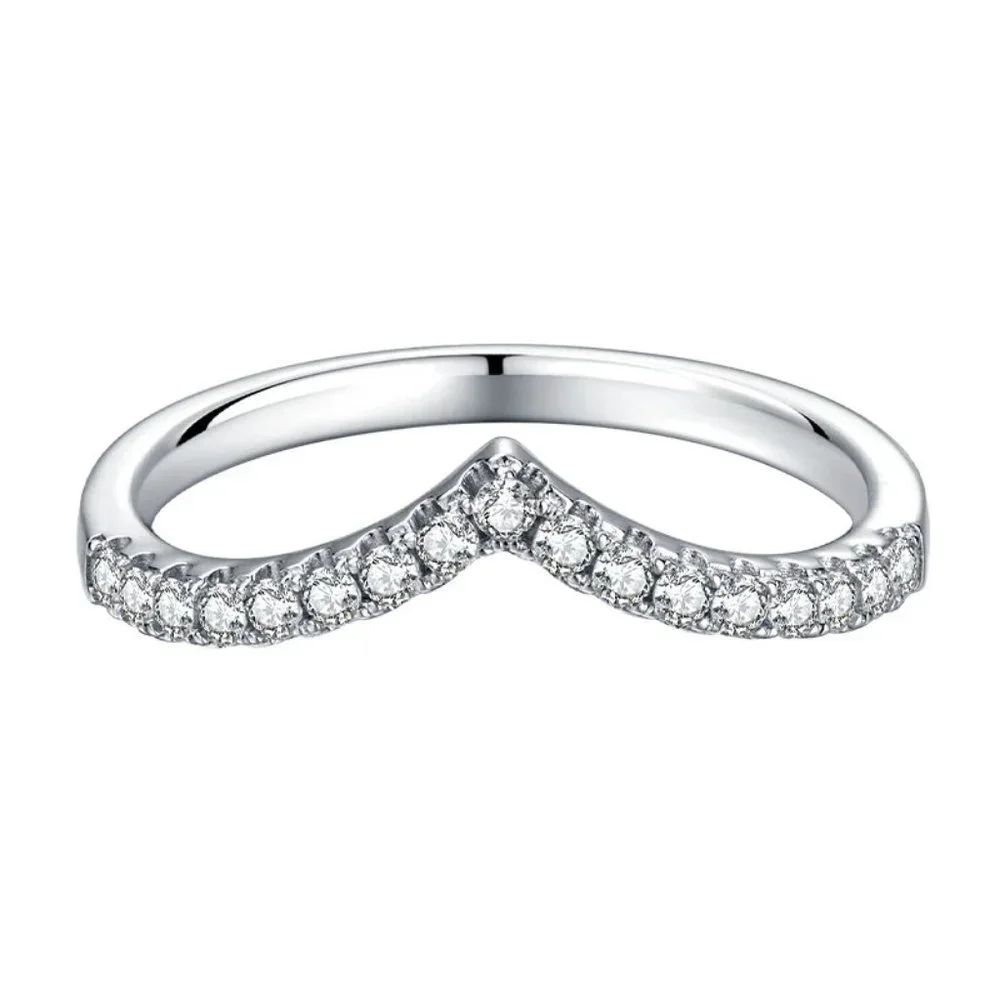 Certified 1.5mm Moissanite Diamond Pave Chevron Half Eternity Band Ring NEW